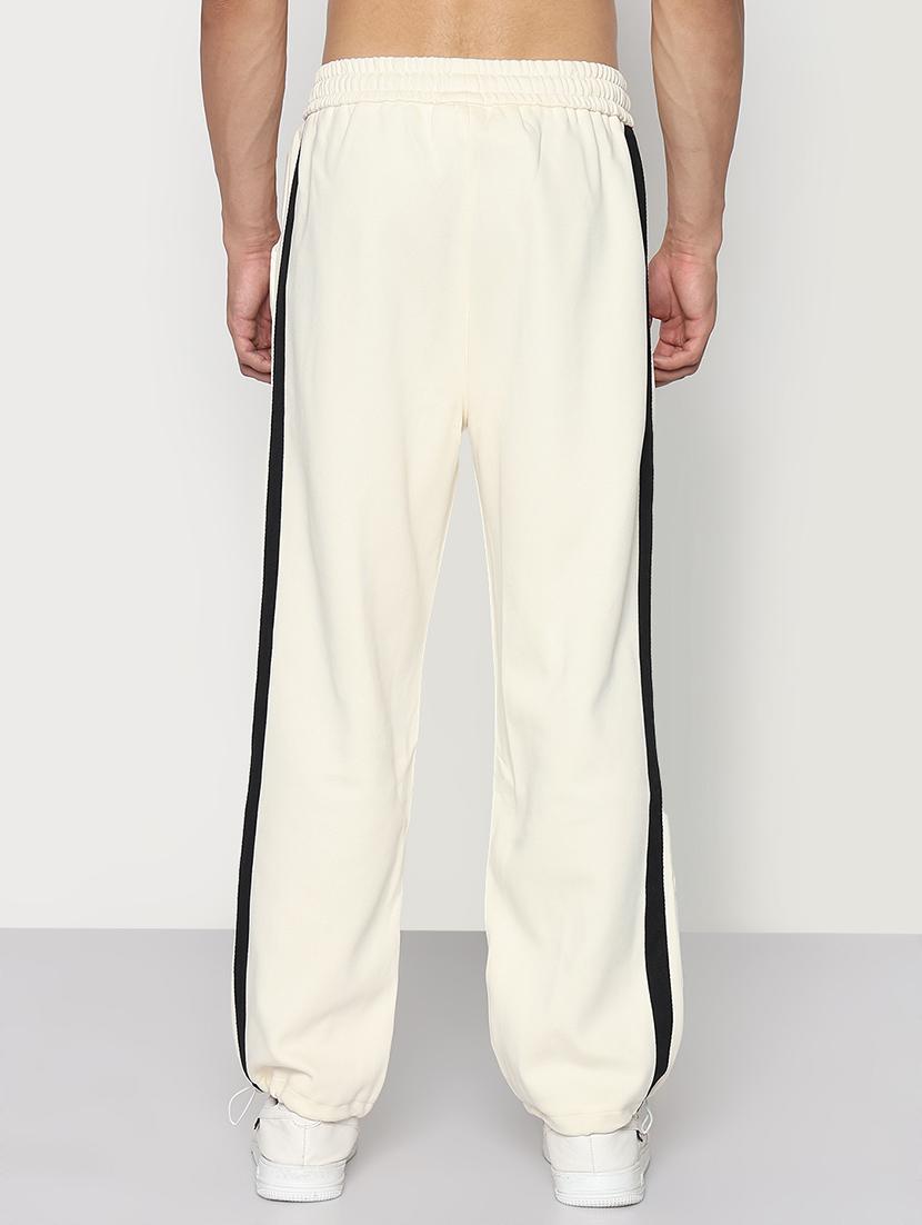 men cream side taped low rise full length track pant - 21933762 - Standard Image - 3
