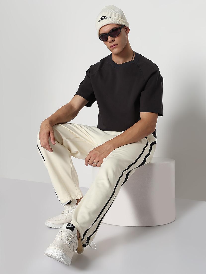 men cream side taped low rise full length track pant - 21933762 - Standard Image - 5