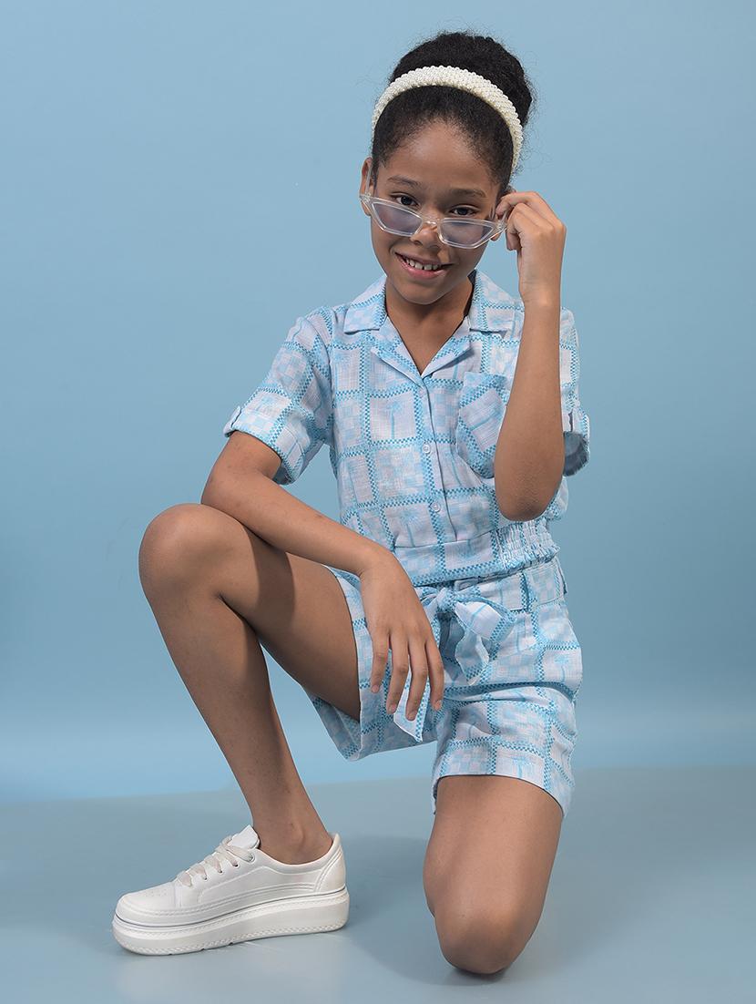 girls light blue self design short sleeve top - 21933779 - Standard Image - 5