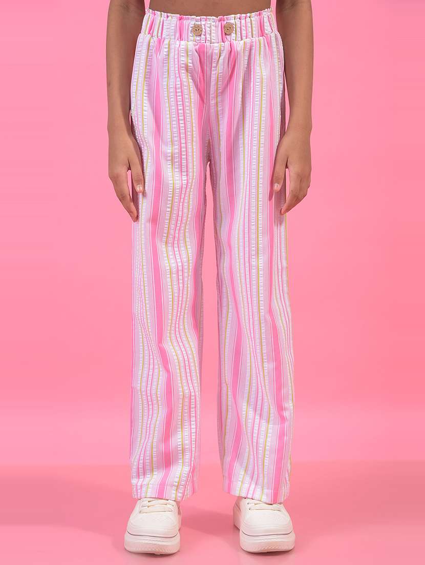 girls striped mid rise casual trouser