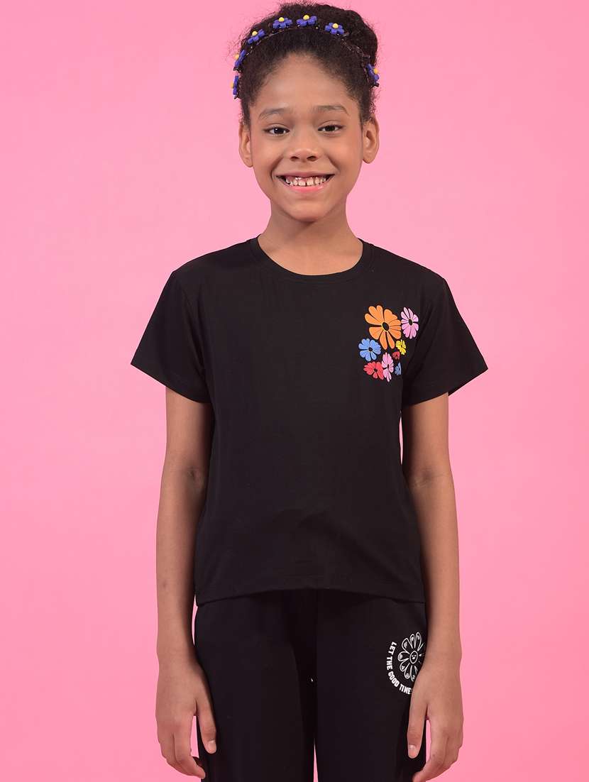 girls floral printed round neck t-shirt