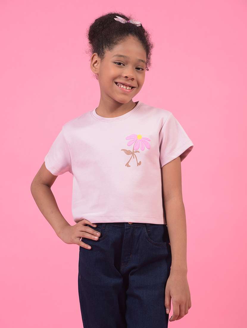 girls floral printed round neck t-shirt