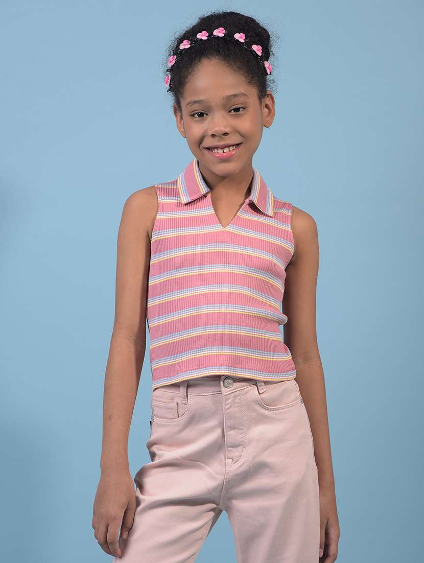girls pink striped sleeveless top