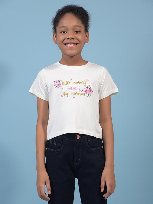 girls printed round neck t-shirt - 21933795 - Standard Image - 0