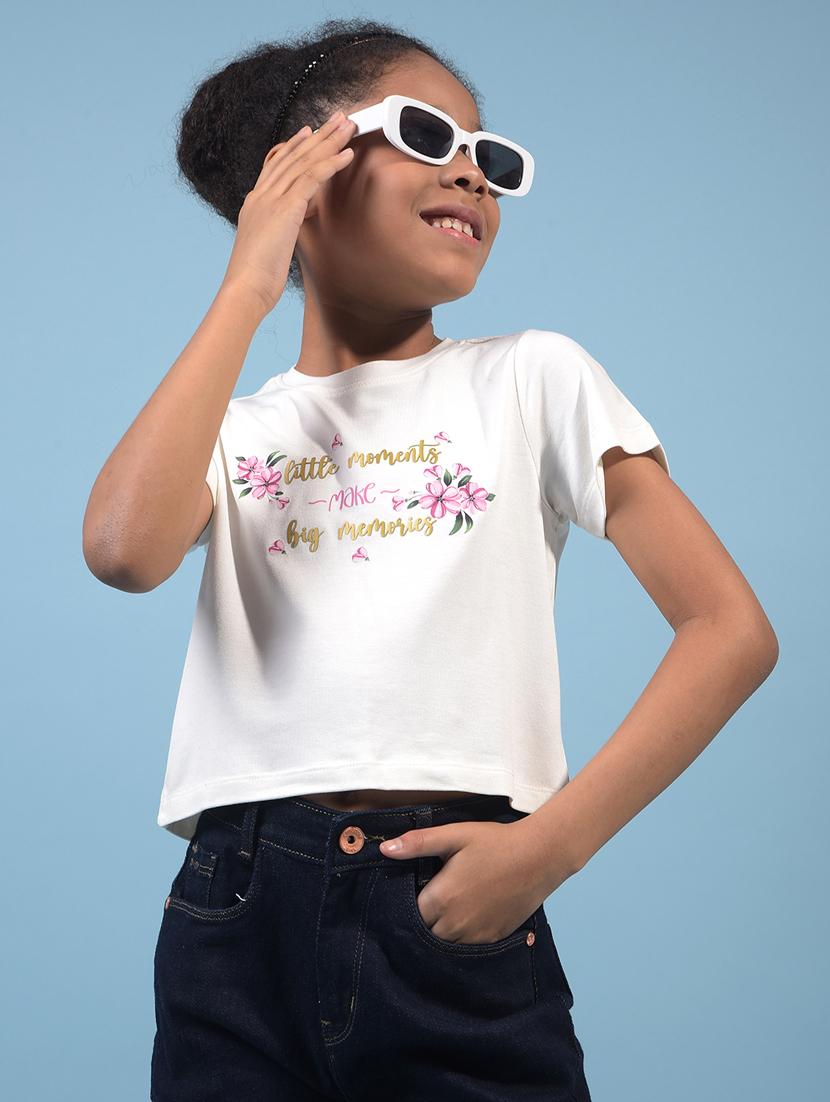 girls printed round neck t-shirt - 21933795 - Standard Image - 3