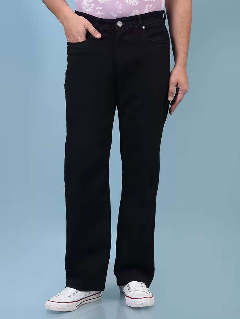 men plain mid rise full length straight fit jeans