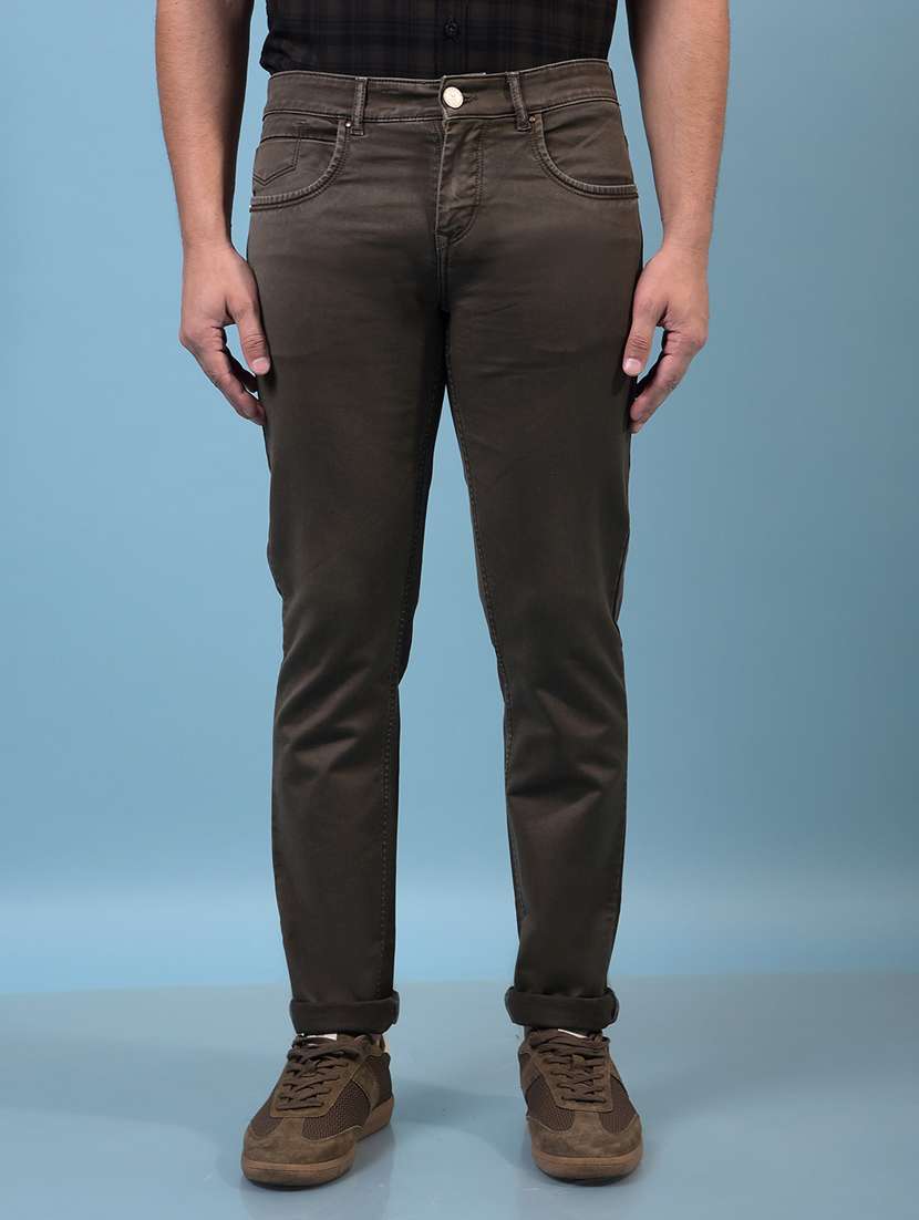 men brown mid rise full length jeans