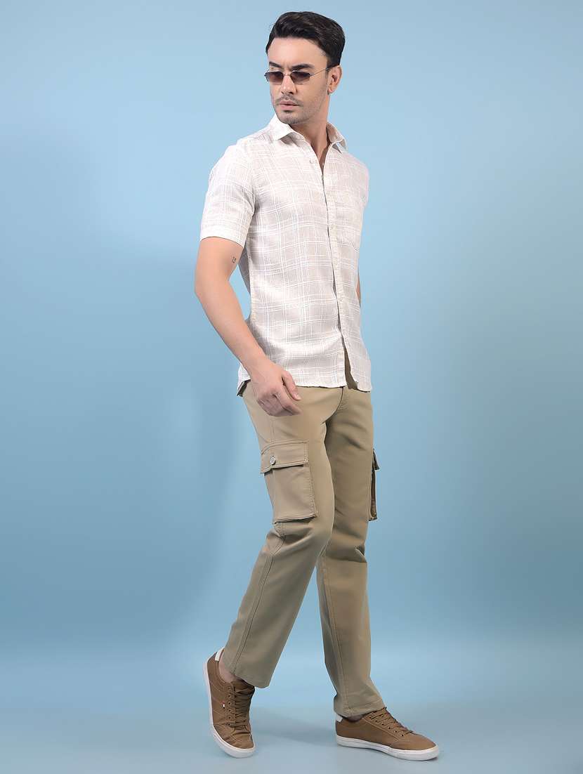 men's beige cotton blend casual cargo pants - 21933814 -  Standard Image - 5