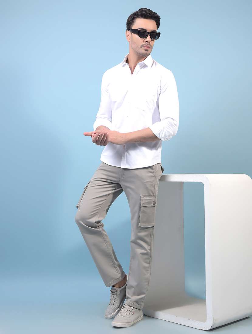 men's solid mid rise casual cargo pant - 21933816 -  Standard Image - 5