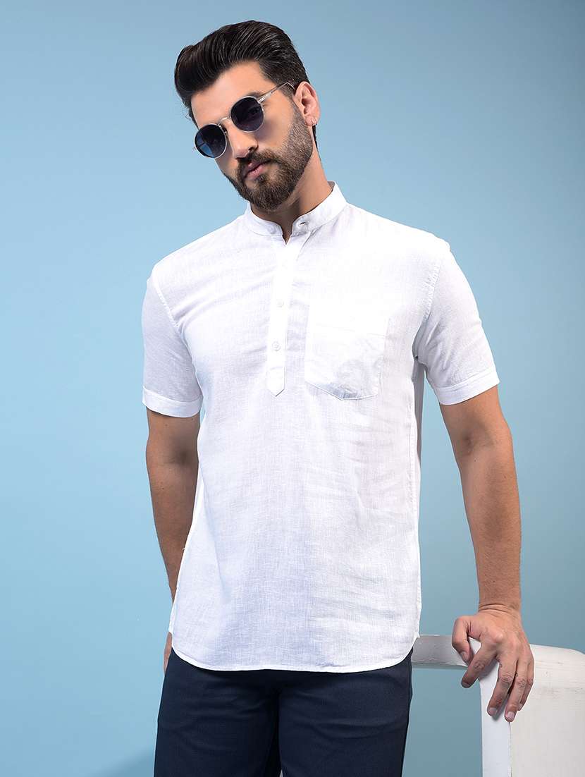 men solid mandarin neck short kurta