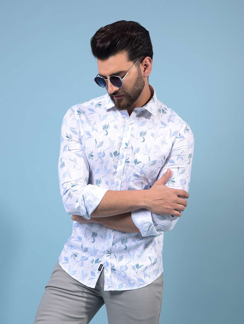 men printed long sleeve slim fit casual shirt