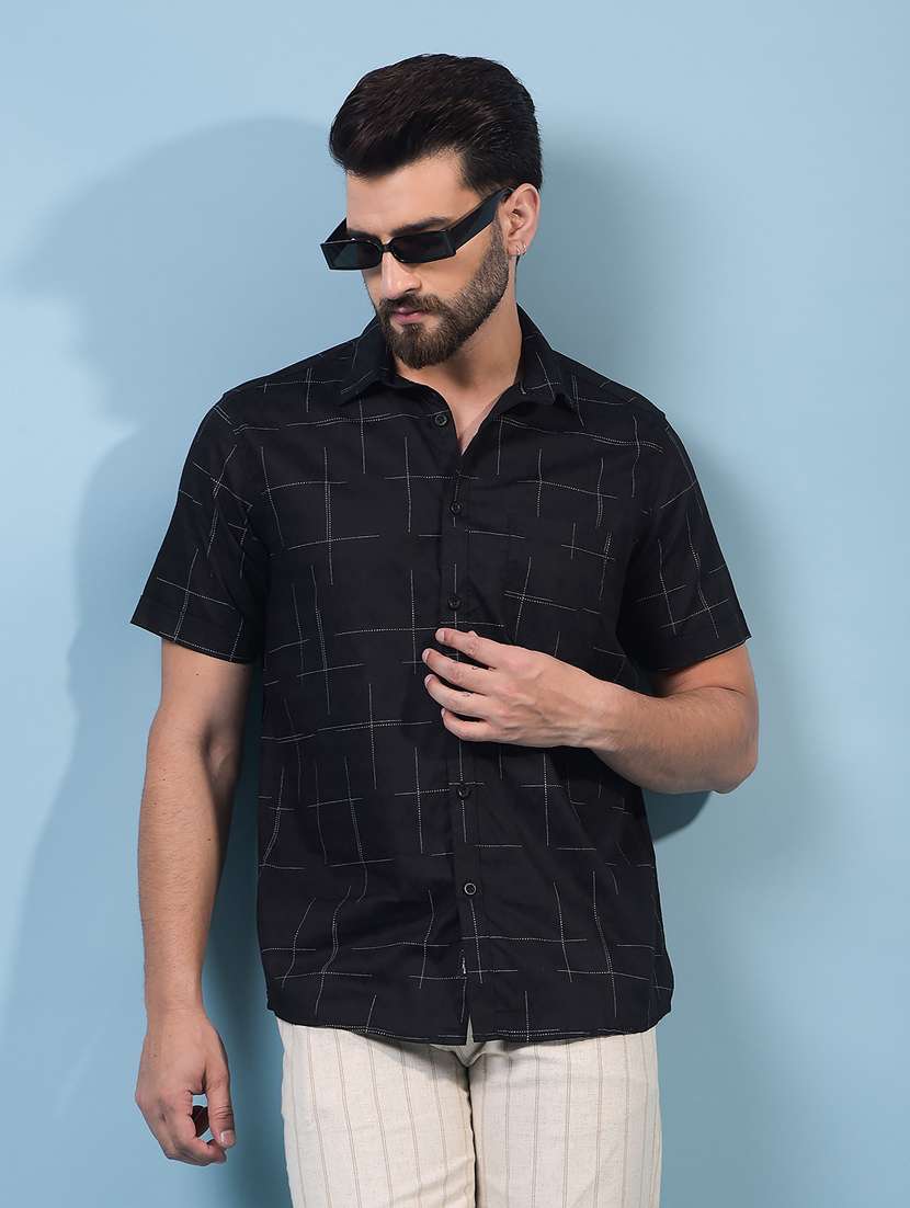 men printed short sleeve regular fit casual shirt