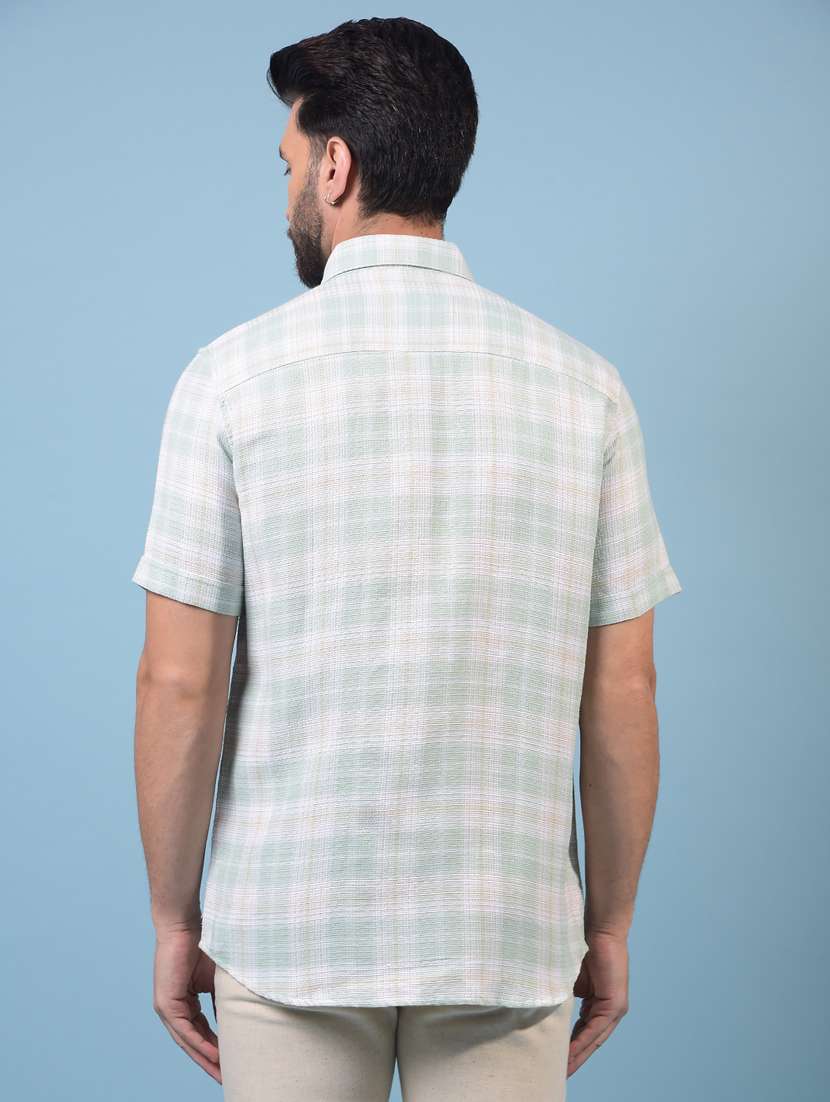 men checkered short sleeve slim fit casual shirt - 21933844 -  Standard Image - 3