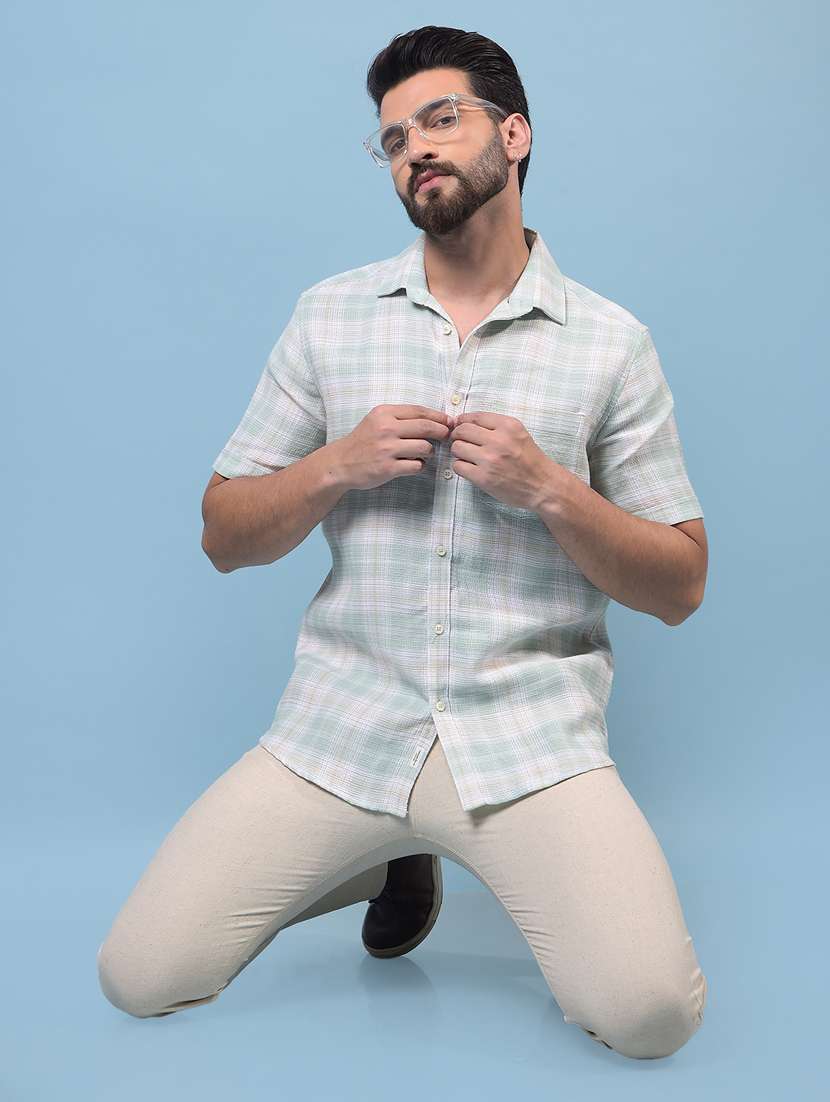 men checkered short sleeve slim fit casual shirt - 21933844 -  Standard Image - 5