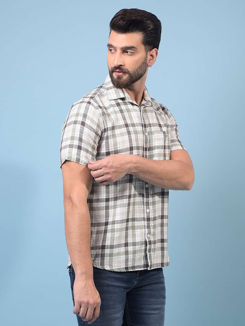 men checkered short sleeve slim fit casual shirt - 21933847 -  Standard Image - 3