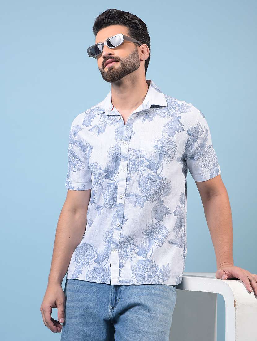 men printed short sleeve regular fit casual shirt