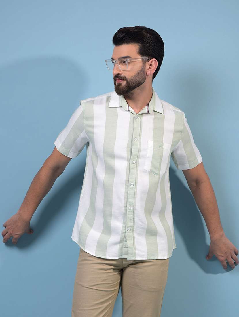 men striped short sleeve regular fit casual shirt