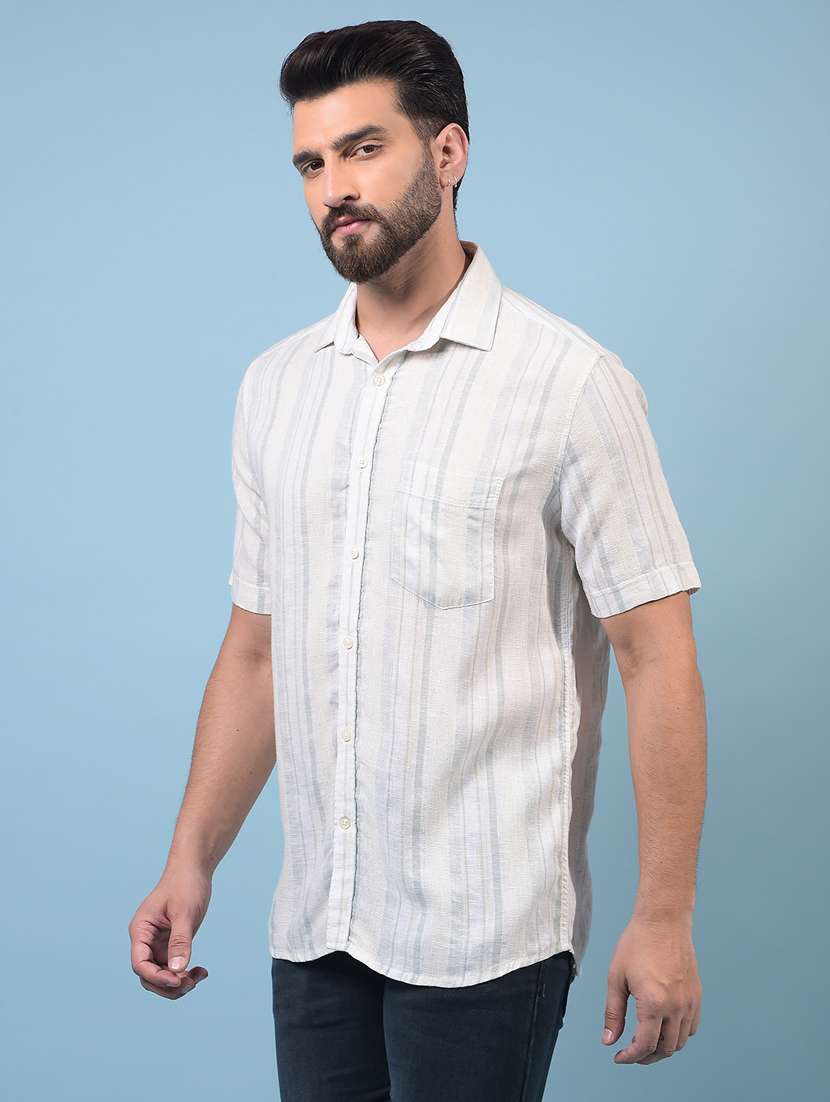 men striped short sleeve regular fit casual shirt