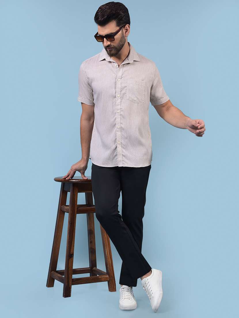 men solid short sleeve slim fit casual shirt - 21933864 -  Standard Image - 5