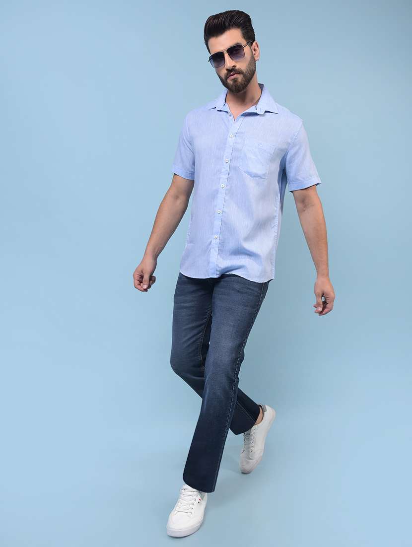 men solid short sleeve slim fit casual shirt - 21933865 -  Standard Image - 5