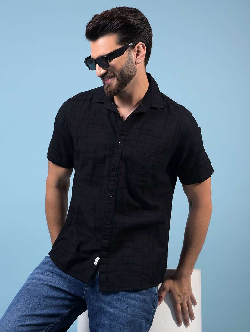men checkered short sleeve slim fit casual shirt