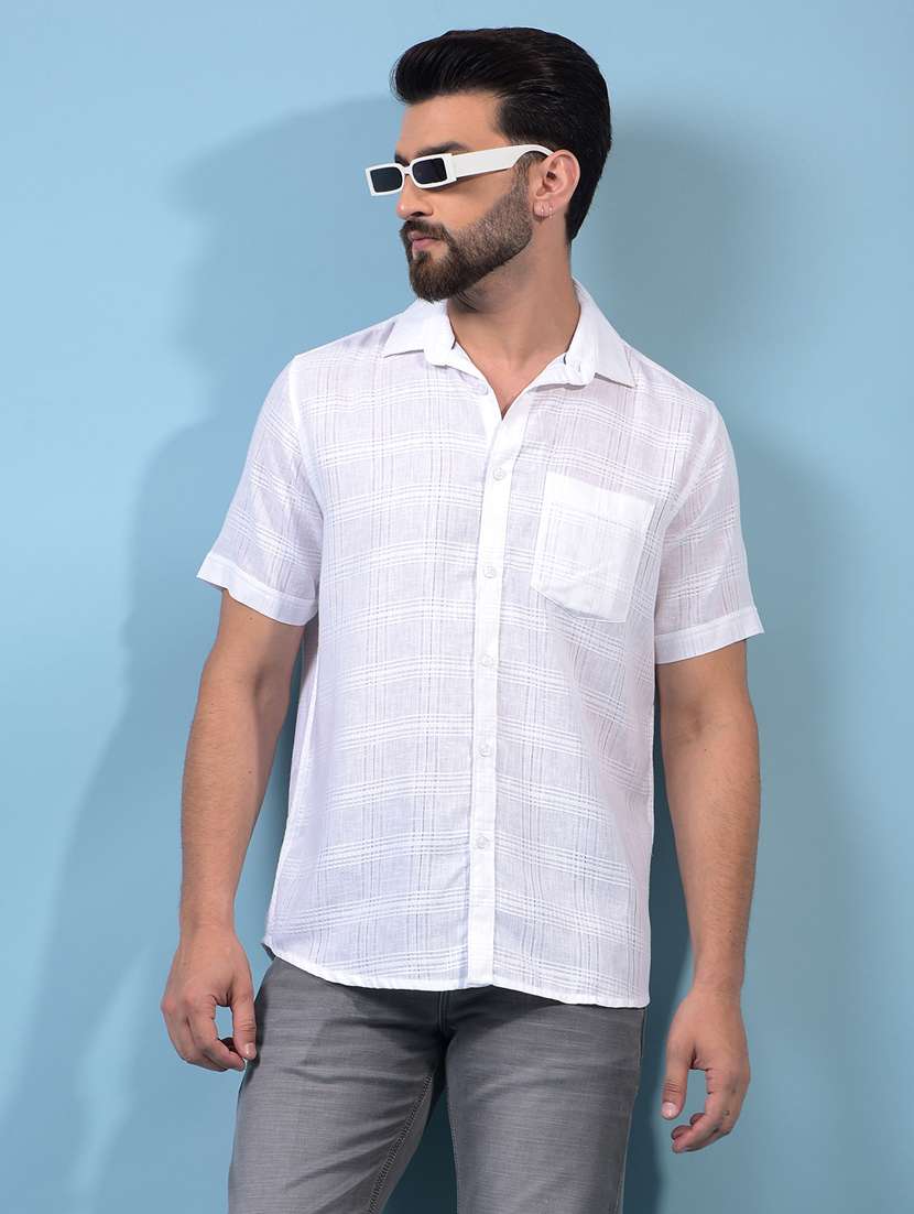 men checkered short sleeve slim fit casual shirt