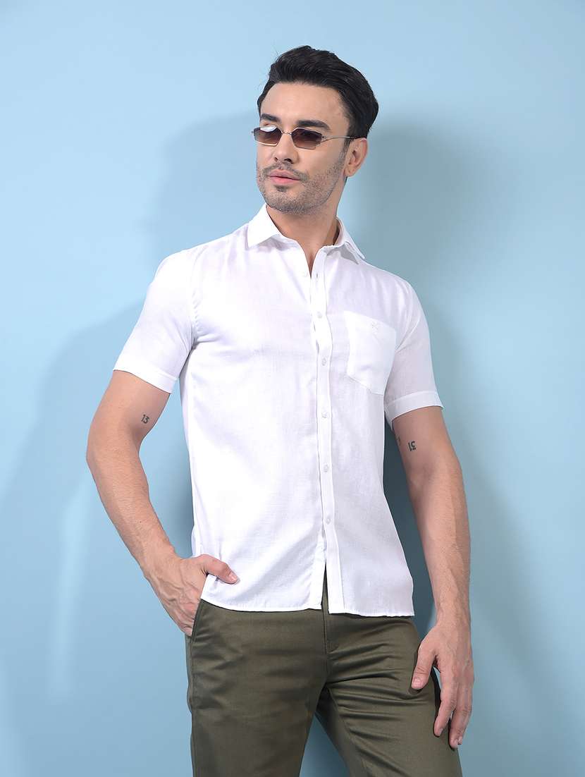 men solid short sleeve slim fit casual shirt