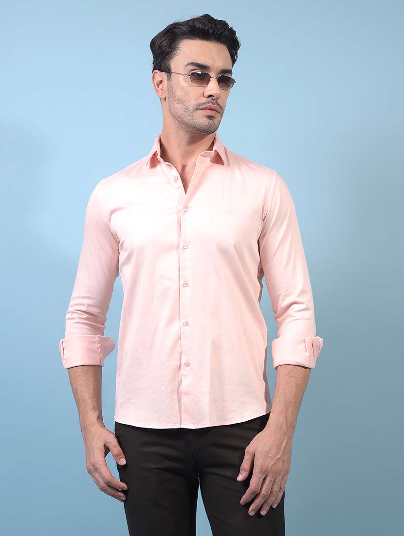 men solid long sleeve slim fit casual shirt