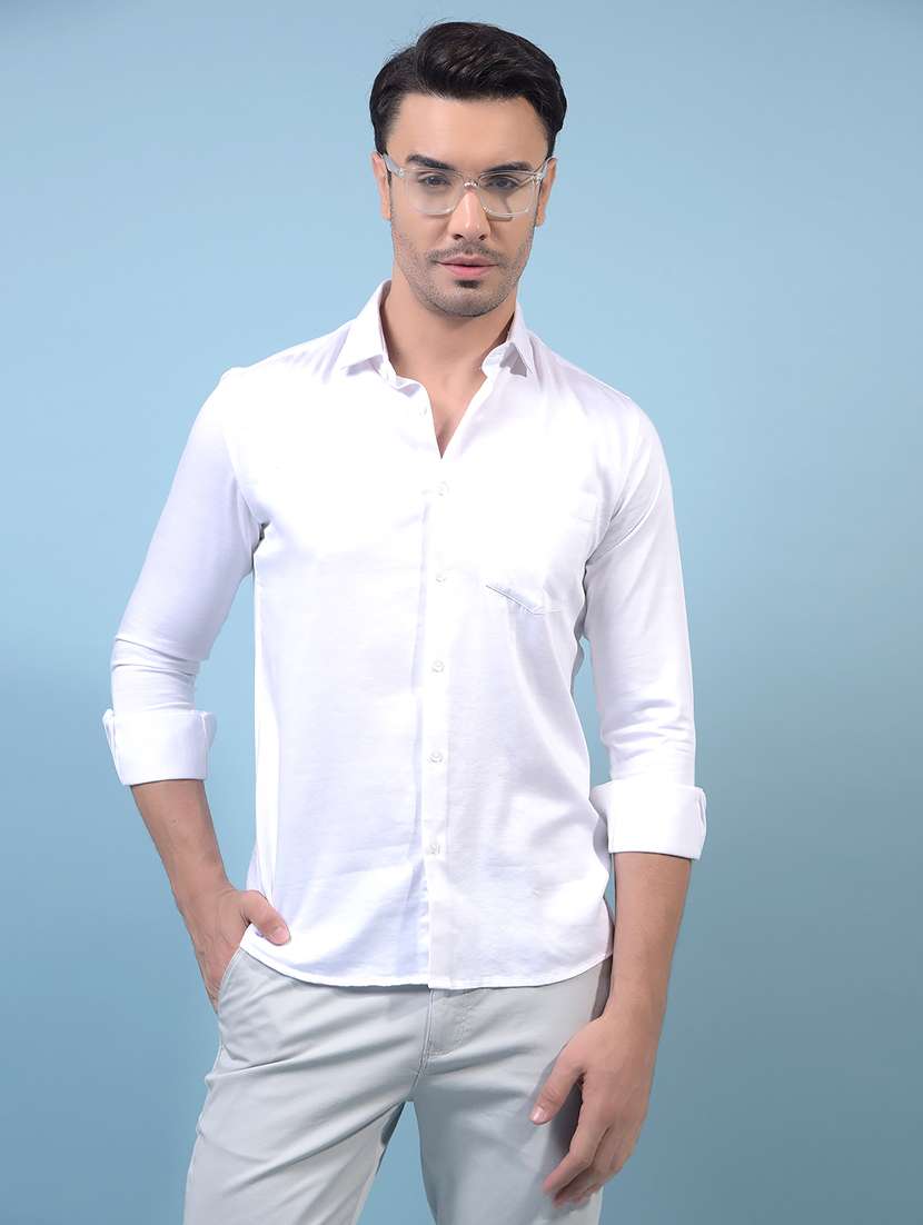 men solid long sleeve slim fit casual shirt