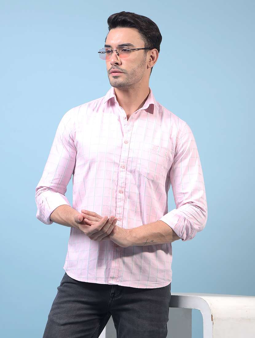 men checkered long sleeve slim fit casual shirt