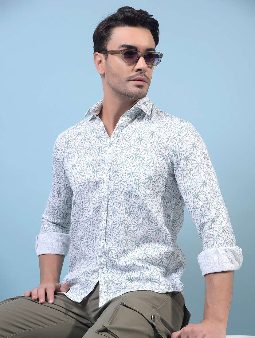 men printed long sleeve slim fit casual shirt