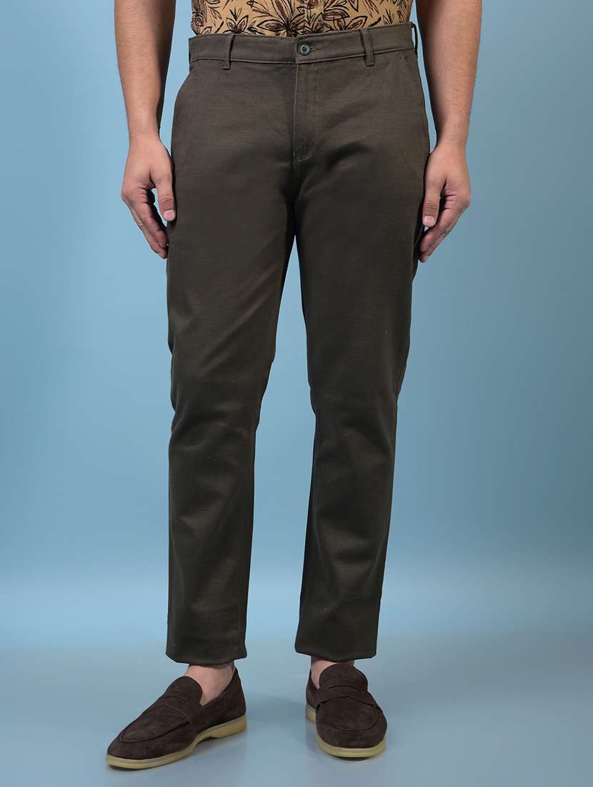 men solid mid rise flat front casual chinos 