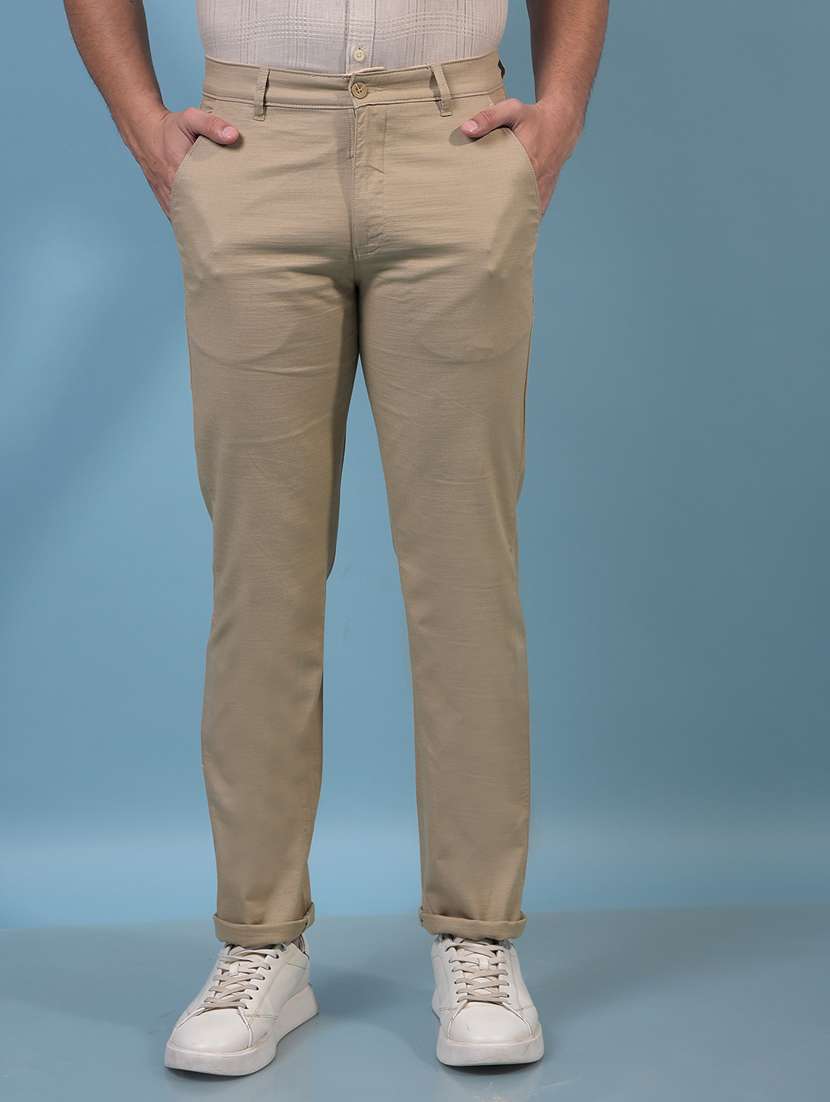men solid mid rise flat front casual chinos 