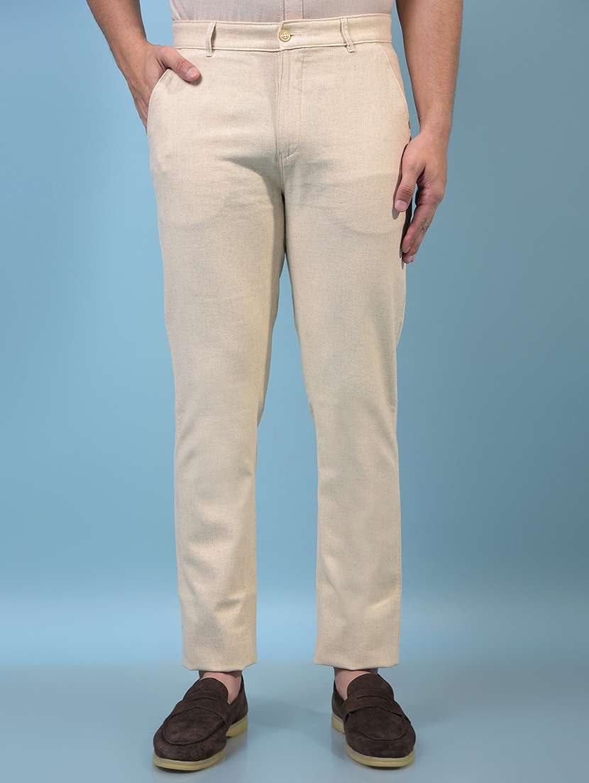 men solid mid rise flat front casual chinos 