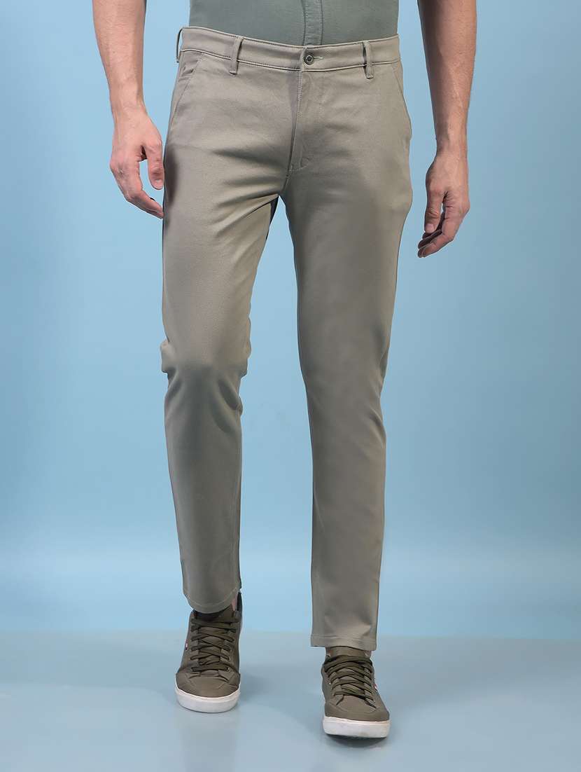 men solid mid rise flat front casual chinos 