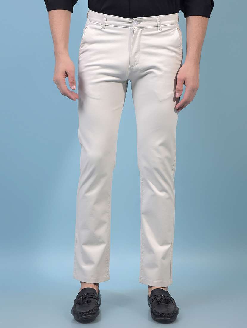 men solid mid rise flat front casual chinos 