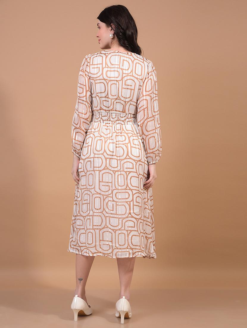 women printed puff sleeves fit & flare dress - 21933955 - Standard Image - 3