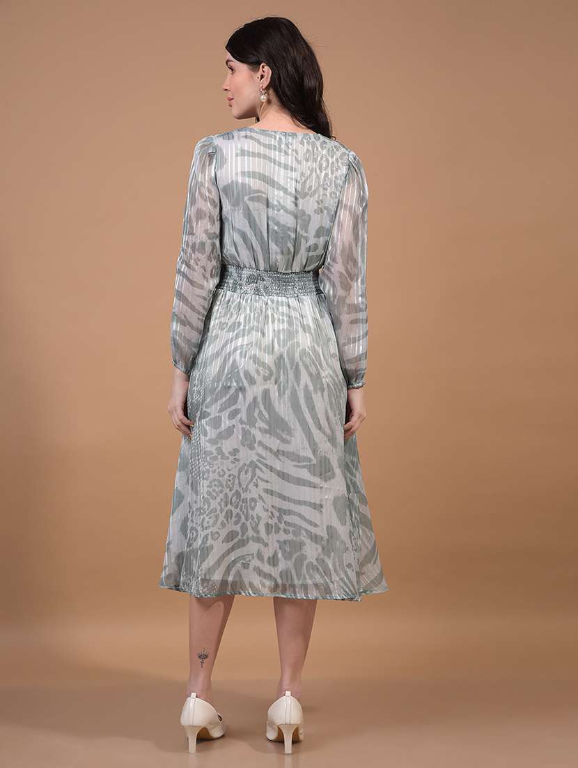 women animal print puff sleeves fit & flare dress - 21933956 - Standard Image - 3