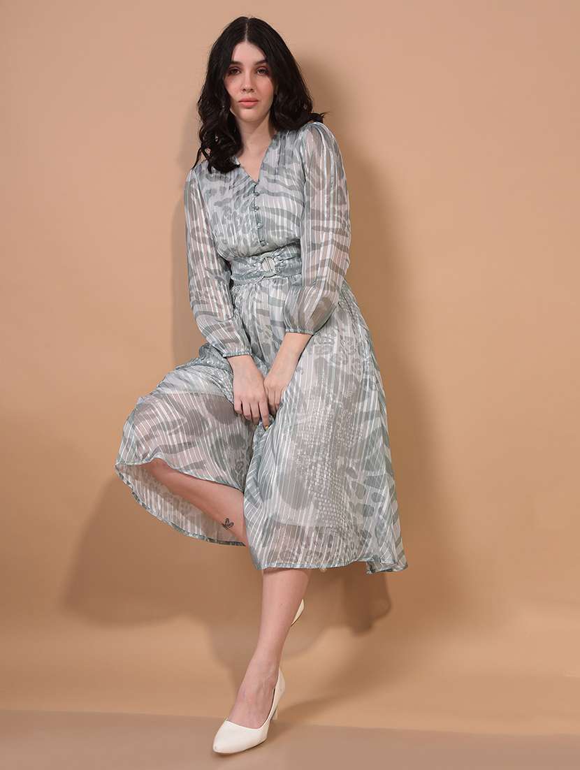 women animal print puff sleeves fit & flare dress - 21933956 - Standard Image - 5