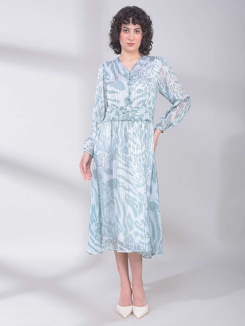 women animal print puff sleeves fit & flare dress - 21933956 -  Standard Image - 5