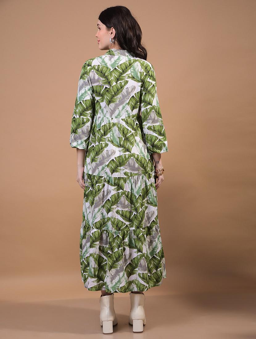 women printed puff sleeves collared tiered dress - 21933963 - Standard Image - 3