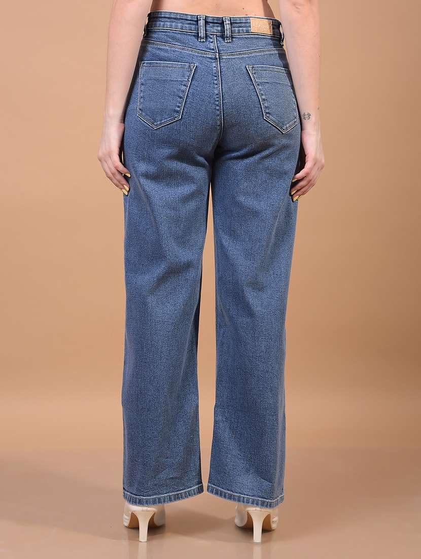 women solid high rise straight fit jean - 21933972 - Standard Image - 3
