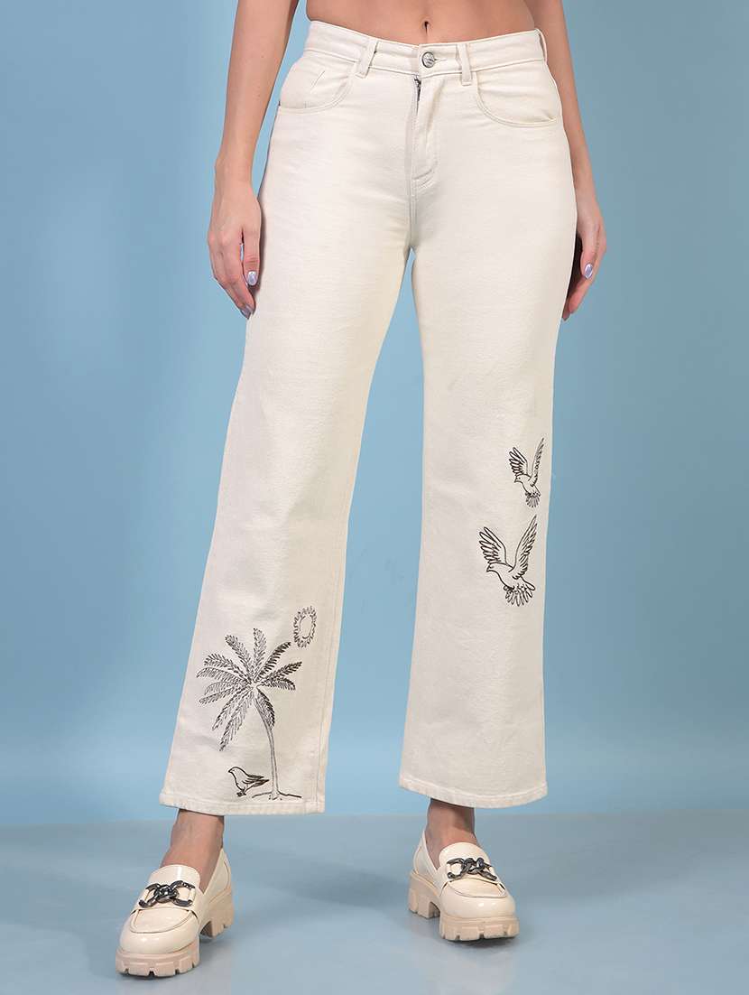 women solid mid rise wide leg jean