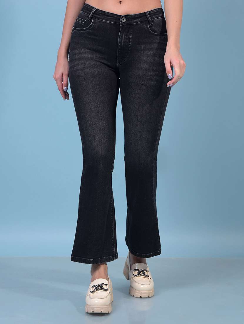 women solid mid rise bootcut jean