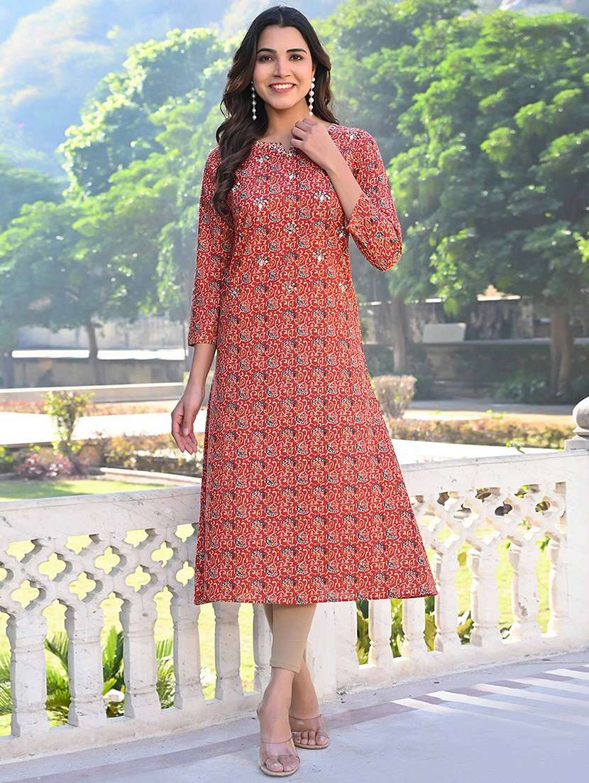 women three quarter sleeve a-line kurta