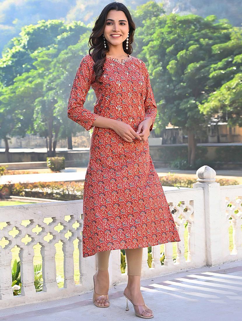 women three quarter sleeve a-line kurta - 21933985 - Standard Image - 3