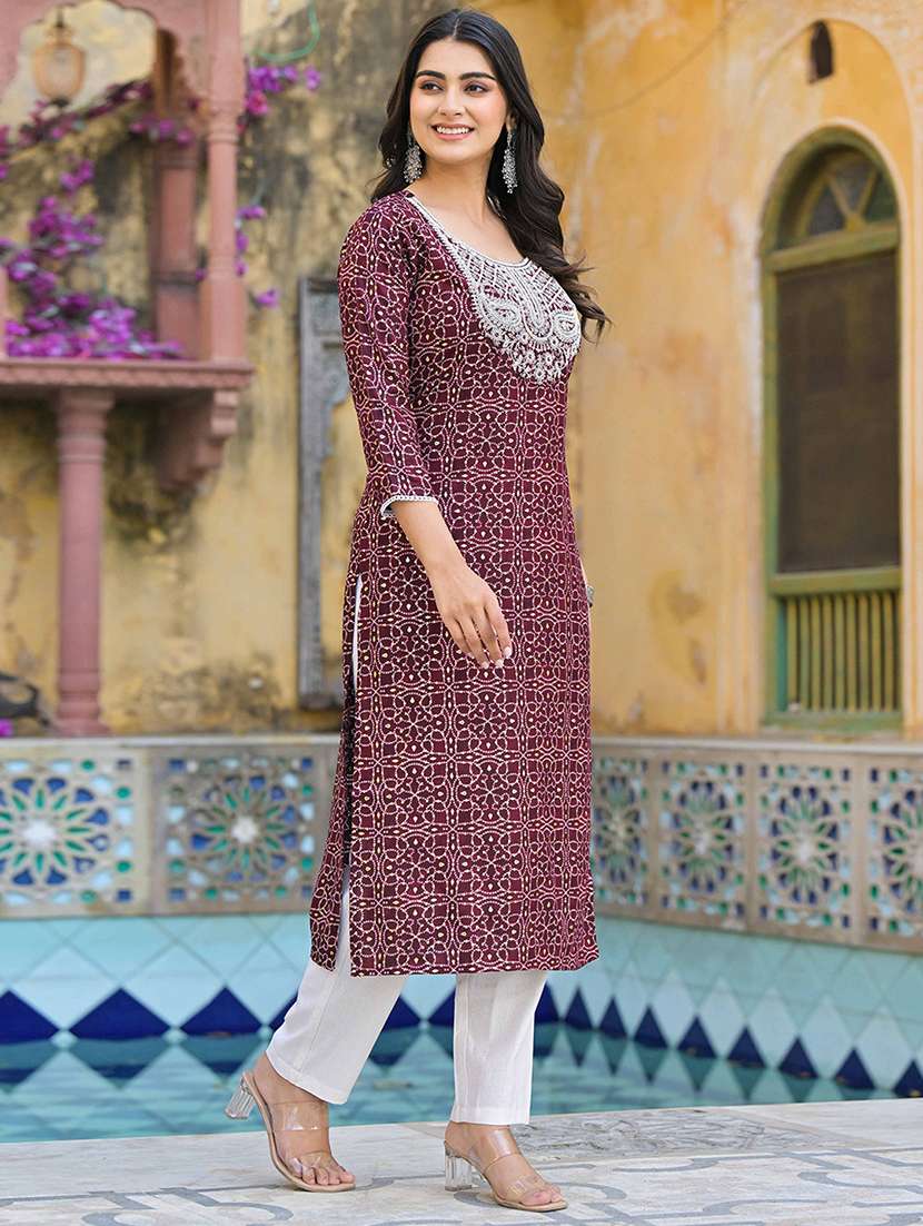 women three quarter sleeve straight kurta - 21933986 -  Standard Image - 3