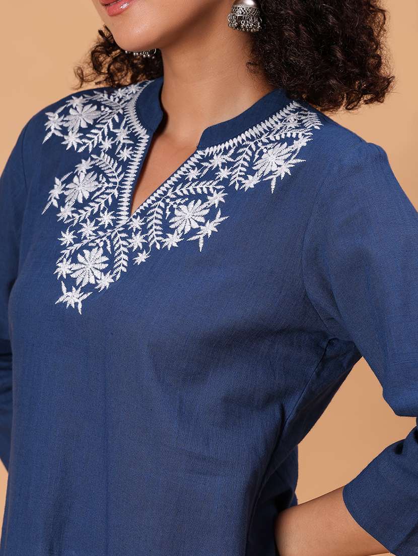 women embroidered three quarter sleeve straight kurta - 21934065 - Standard Image - 5
