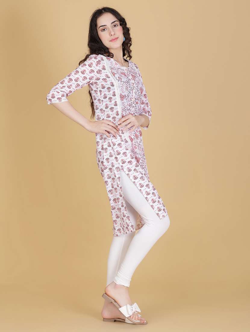 women printed three quarter sleeve straight kurta - 21934068 -  Standard Image - 3
