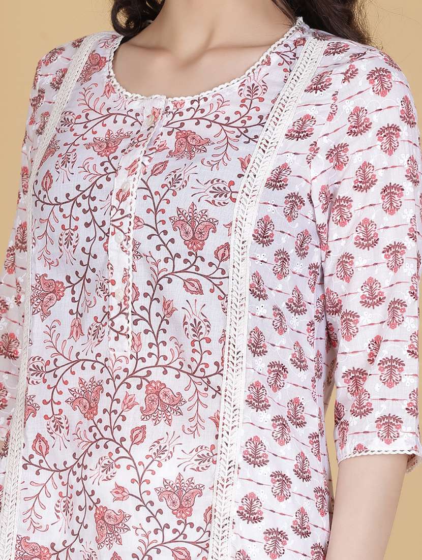 women printed three quarter sleeve straight kurta - 21934068 -  Standard Image - 5